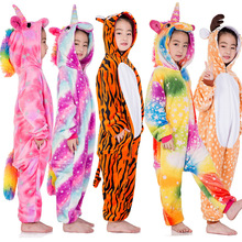 Pijamas para crianças, pijamas de unicórnio kigurumi, stitch, desenho de animal, macacão para crianças, inverno, flanela, para meninas 2024 - compre barato