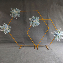 New wedding wrought iron arch geometric hexagonal shelf background decoration wedding arrangement decorative flower shelf 2024 - buy cheap