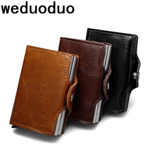 Weduoduo-mini carteira masculina de couro legítimo 2019, suporte para cartões de crédito, material em alumínio, com bloqueio rfid 2024 - compre barato