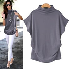 2021 Cotton Women Blouse Shirt Plus Size Turtleneck Summer Women Short Bat Sleeve Casual Elegant Lady Solid Tops Shirts Blusas 2024 - buy cheap