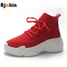 Bjakin Breathable Stretch Fabric Socks Outdoor Women Sports Shoes Platform Elastic Sneakers Female High Top Red Running Shoes 2024 - buy cheap