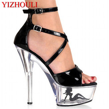 Crystal ankle strap 15CM sexy super high heels, platform pole dancing performance model wedding sandals 2024 - buy cheap