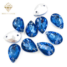 10X14/13X18mm gota de agua luz cristales de vidrio azul pointback doble agujero coser en diamantes de imitación Diy vestido accesorios de boda 2024 - compra barato
