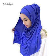 Hijab lenço de cabeça feminino, lenço longo de algodão simples com xale 180*70cm, envoltório diário para mulheres, moderno e muçulmano 2024 - compre barato