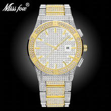 MISSFOX Silver And Gold Watch Mens Calendar With Full Diamond Watches Top Brand Luxury Analog Water Resistant Man Watch Gift Box 2024 - buy cheap