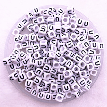 100 unids/lote de cuentas de cubo acrílico de letra/alfabeto blanco "U" para fabricación de joyas DIY de 6x6mm(1/4 "x1/4") 2024 - compra barato