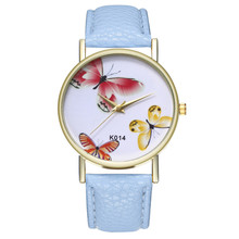 Женские кварцевые часы K014, простые часы с тисненым ремешком и бабочкой с золотым циферблатом, Relogio Feminino & Ff 2024 - купить недорого