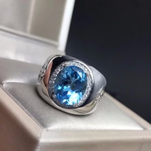 Anillo de Topacio azul real para hombre, sortija sencilla de plata 925 personalizada, talla nueva 2024 - compra barato