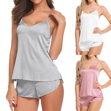 2 PCS Womens Sleepwear Satin Pajama Cami Set Silk Solid Nightwear Lingerie XRQ88 2024 - buy cheap