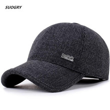 SUOGRY Wool Feel Baseball Cap Russia Winter Hats Warm with Fleece inside and Earflaps Men's Caps Vintage Baseball Hat 2024 - buy cheap