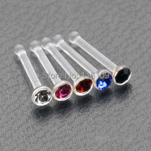 Mixed Colors Bioplastic Gem Nose Bone 20 Gauge 0.8*8*2mm Nose Stud Body Jewelry 2024 - buy cheap