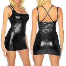 Spaghetti Strap Couro de Patente PU Mulheres De Vestido Hip Pacote Sexy Mini Vestidos Night Club Wear Brilhante Fantasia Vestido DS Bar traje 2024 - compre barato