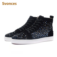 Casual Mens Sneakers Fashion Shining Luxury Crystal Rivets Flats Design High Top Bottom Spikes Comfortable Boots Brand Shoes Men 2024 - buy cheap