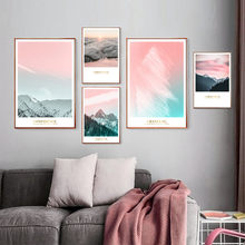 Cuadro de paisaje de Navidad, pintura en lienzo de paisaje de bosque, niebla, rosa, decoración nórdica para el hogar, sala de estar 2024 - compra barato