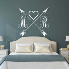 Custom Cross Arrow Room Decoration Heart Love Initials Wedding Beauty Sticker Vinyl Art Design Peraonalized Poster Mural W189 2024 - buy cheap