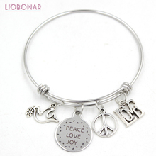 10PCS Stainless Steel Bracelet&Bangle Inspire Faith Bangle Peace Dove Love Joy Peace Sign Charm Bracelet for women jewelry 2024 - buy cheap