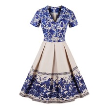 Blue Floral Rockabilly Dress 2020 Womens Clothing Audrey Hepburn Robe Retro jurken Swing Pin up Women Summer 50s Vintage Dresses 2024 - buy cheap