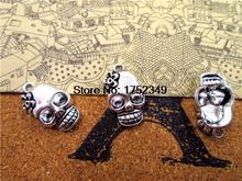 15pcs--Skull Charms Antique Tibetan Silver Tone Day of the Dead charm pendants,Skull head with flower charms 21x13mm 2024 - buy cheap