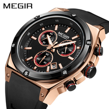 Megir relógio masculino esportivo, de quartzo com cronógrafo, de silicone militar 2024 - compre barato