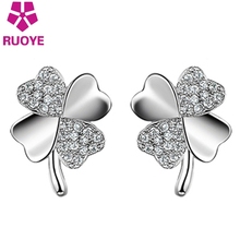 New Fashion  Stud Earrings Love Lucky Clover Crystal Flower Female Ear Jewelry oorbellen kolczyki 2024 - buy cheap