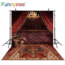 Funnytree photocall background red curtain chandelier carpet damask photography backdrops photophone fond photo studio prop 2024 - buy cheap