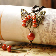 Gold Color Butterfly Necklace Water Drops Red Beads Choker For Women Long Sweater Chain Ceramic Statement Charm Bohemian Jewelry 2024 - buy cheap