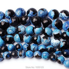 Gemas de forma redonda facetadas de piedra azul y negra Natural, 8,10,12mm, hebra de cuentas sueltas de 15 ", fabricación creativa de joyas, wj305 2024 - compra barato