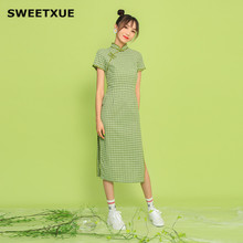 Doce xue vestido literário cheongsam verão 2019, retrô, algodão e linho, midi, manga curta 2024 - compre barato