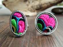 National style Embroidery rings Miao silver plated ethnic cotton jewelry creative personality fashion colorful ring 2024 - buy cheap