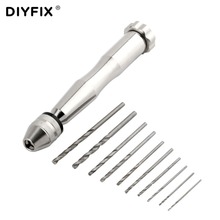 DIYFIX Mini Micro Aluminum Alloy Hand Drill With Keyless Chuck 10pc Twist Drill Bits Set Woodworking Drilling Rotary Tools Kits 2024 - buy cheap
