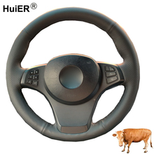 Hand Sewing Car Steering Wheel Cover Top Layer Cow Leather Funda Volante For BMW E83 X3 2003-2009 2010 E53 X5 2004 2005 2006 2024 - buy cheap