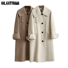 90% Cashmere New 2020 Autumn and Winter Turn Down Collar Single-breasted Long Women Double-sided Cashmere Woolen Coat 2024 - buy cheap