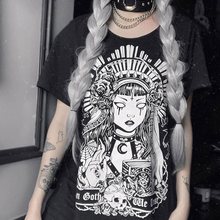 Camisa de verão do punk t engraçado impresso harajuku gráfico t camisas das mulheres camisetas moda streetwear preto camisa gótico menina 2024 - compre barato