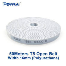 POWGE 50Meters Trapezoid T5 Open synchronous belt width 16mm Polyurethane steel PU T5-16 open Timing Belts pulley 3D printer 2024 - buy cheap