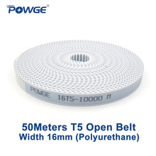 Powge 50 medidores trapézio t5 aberto largura da correia síncrona 16mm poliuretano aço pu T5-16 abrir correias cronometrando polia impressora 3d 2024 - compre barato