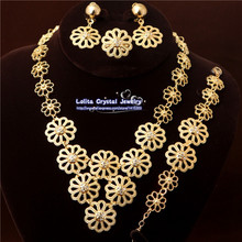 Gold Filled Dubai African Austrian Crystal Flower Necklace Bracelet Earring Ring Wedding/Bride Jewelry Set SJT011 2024 - buy cheap