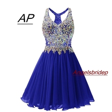 ANGELSBRIDEP V-Neck Homecoming Dresses Sexy Above Knee Cocktail Dress Fashion Plus Size Crystal Beads Mini 8th Grade Party Gowns 2024 - buy cheap