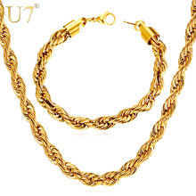 U7 Gold Color Chain Necklace Set Wholesale Trendy Stainless Steel 6MM Width Rope Chain Necklace Bracelet Men Jewelry Sets S838 2024 - buy cheap