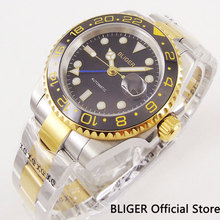 BLIGER Luxury GMT Function Gold Plated Sapphire Crystal Auto Date Mental Strap 40mm Self Winding Watch 2024 - buy cheap