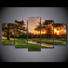 Modular Pictures Wall Art Canvas Painting Prints 5 Pieces Golf Course Trees Sunset Landscape Poster Room Home Decor Frame 2024 - buy cheap