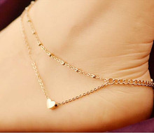 Summer Style Charming Heart Pendant Two Chains Golden Anklet Ankle Bracelet Foot Jewelry Barefoot Sandals Anklets For women 2024 - buy cheap