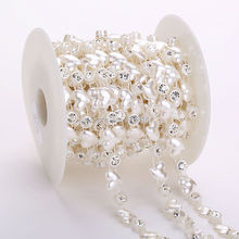 Diamantes de imitación y cadena de cuentas de perlas para decoración de boda al por mayor, material Diy de 8 + 12mm, 10 yardas 2024 - compra barato