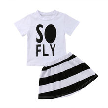 New Toddler Baby Girls T-shirt Tops+Striped Skirts 2PCS Outfits Clothes Set 2024 - buy cheap