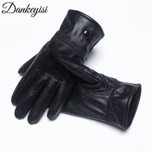 DANKEYISI Men Real Sheepskin Gloves Women Wrist Solid Winter Lambskin Genuine Leather Male Warm Driving Glove Five Finger Rushed 2024 - buy cheap