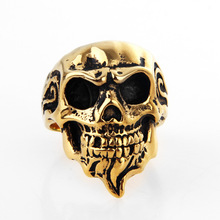 Men's Punk Cool Skull Gold Flame 316L Stainless Steel Biker Ring 2024 - buy cheap