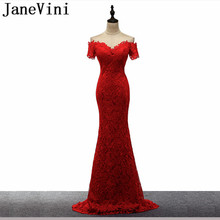 JaneVini-Vestidos largos de encaje para dama de honor, vestidos con mangas de cuello de barco y corte de sirena con botones en la espalda, vestidos formales para dama de honor, 2018 2024 - compra barato