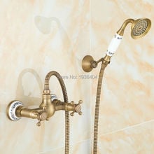 Nobre de Luxo Conjuntos de Porcelana Estilo Euro Classic Antique Brass Parede Do Chuveiro Chuveiro de mão Simples Chuveiro Torneiras Misturadoras SF1007 2024 - compre barato