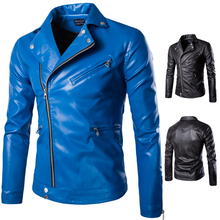 High Quality Men Slim Blue Leather Jackets Punk style leather jacket Autumn New Male Oblique Zipper PU Leather Coats Size 5XL 2024 - buy cheap