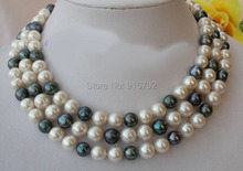 YH@CS >>genuine 50" 8-9mm round white black freshwater pearls necklace 2024 - buy cheap