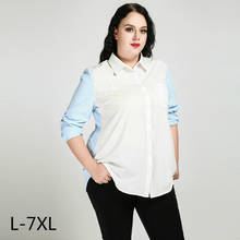 4xl 5xl 6xl Women Shirts And Blouses Plus Size office Lady Blusas Long Sleeve Tops Blue White Button Up Turn-down Collar Blouse 2024 - buy cheap